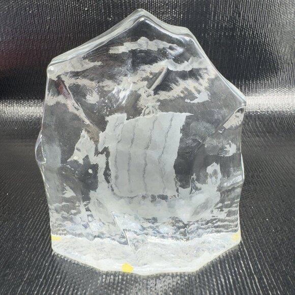 Ice Block Paperweight Thick Heavy Viking Sailing Boat Etched Glass Figure VTG - Picture 8 of 9